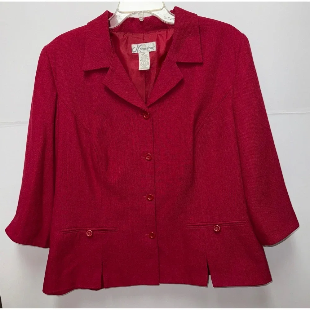 Dressbarn Red Blazer Jacket 3/4 Sleeve Single Breasted Classic Office 16W - Picture 4 of 12